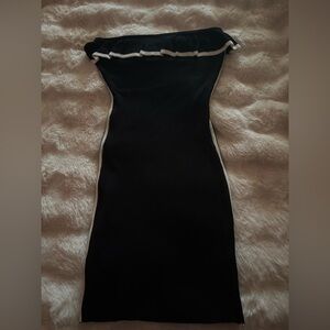 Almost Famous Black One Shoulder Dress with White Accents